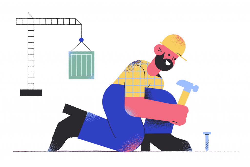Cartoon man doing construction