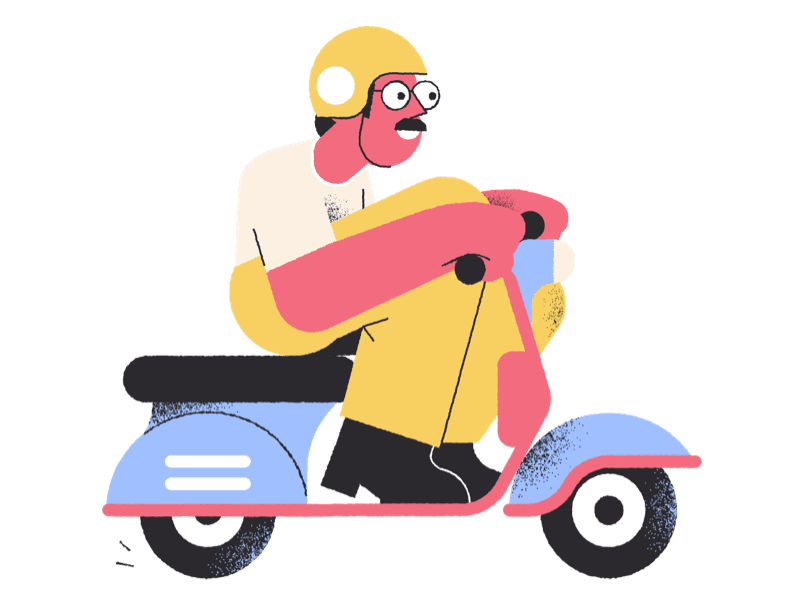 Cartoon man riding a Vespa